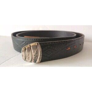 Western Leather Tooled Belt Brown 42" Long Silver Tip No Buckle Unbranded